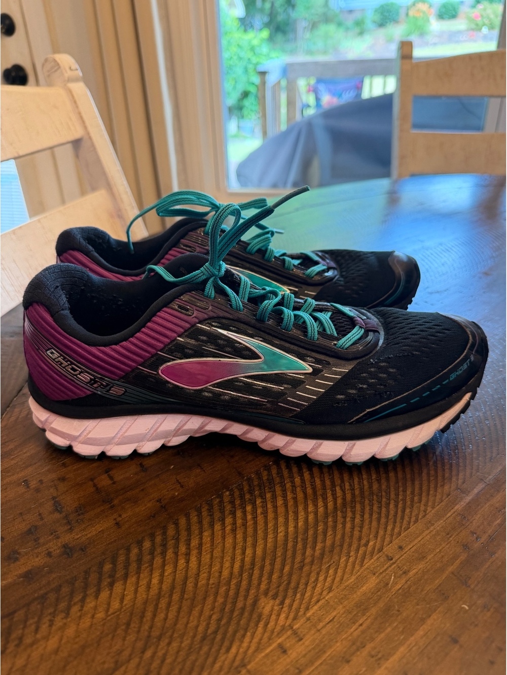 Brooks Ghost 9 Women’s Running Shoes Black Purple Teal Athletic Sneakers Size 11
